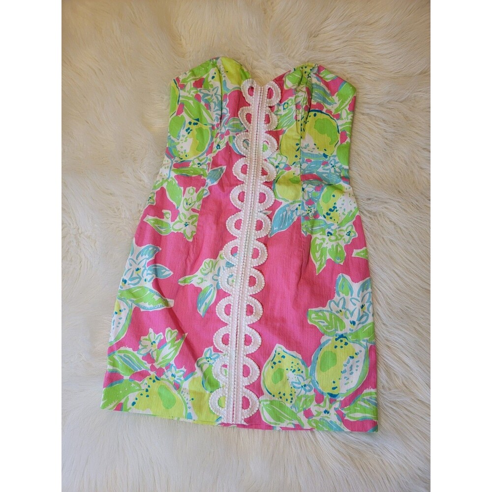 Lilly Pulitzer Angela Strapless Pink Lemonade Sz 0 Coastal Preppy Classy Beach